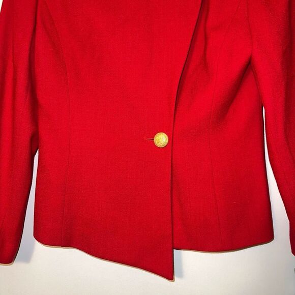 Kasper ASL Petites Size 4 Red 100% Wool Long Sleeve Button Blazer Jacket NWT - Picture 2 of 10